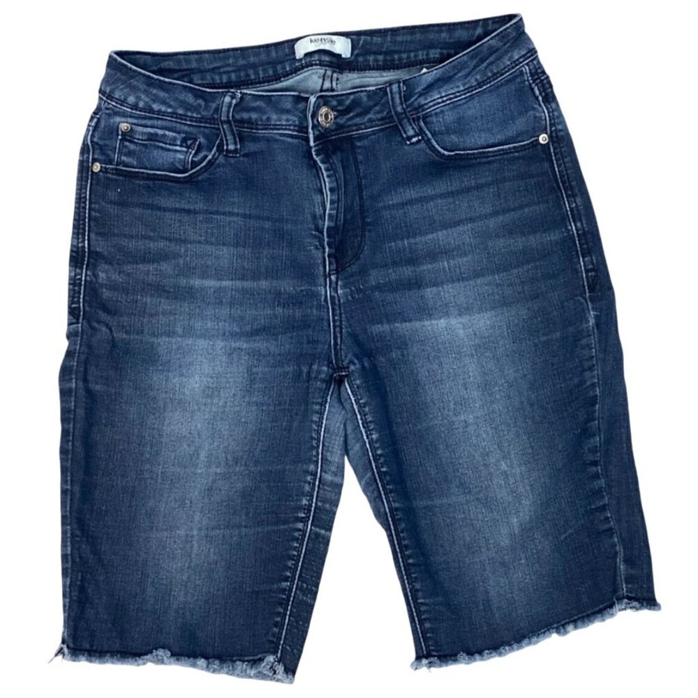 Kensie Jeans High Rise Cut-Off Bermuda Stretch Denim Blue Jean Shorts Size 4/27